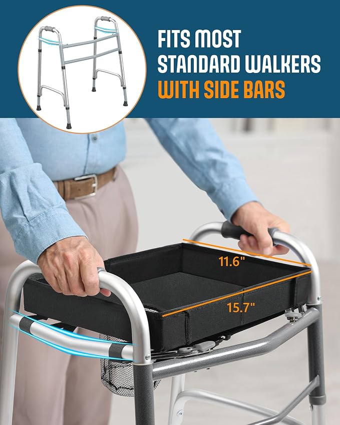 Walker Tray with Cup Holder, Lightweight Detachable Mobility and Walker Accessories Table for Senior, Rollator Tray for Rolling Folding Rollator, Easy Assembly