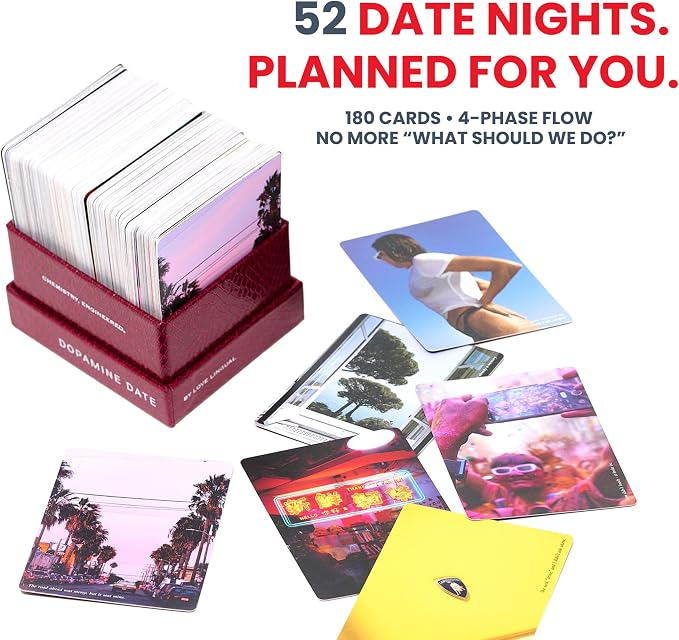 Dopamine Date – 52 Date Night Ideas for Couples | 180 Card Date Night Deck with Conversation, Activities & Intimacy Prompts | Couples Card Game