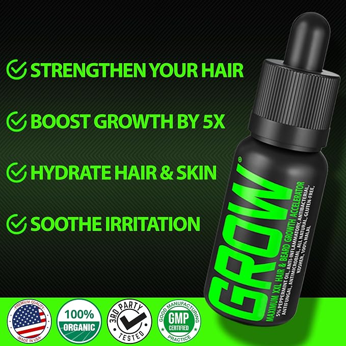 Beard Growth Kit w/GROW XXL Beard Oil/Serum for Facial Hair Growth for Men + 100% Lifetime Replacement First Cut Boar Bristle Brush & 360 Wave Brush for Men - Formulated in America