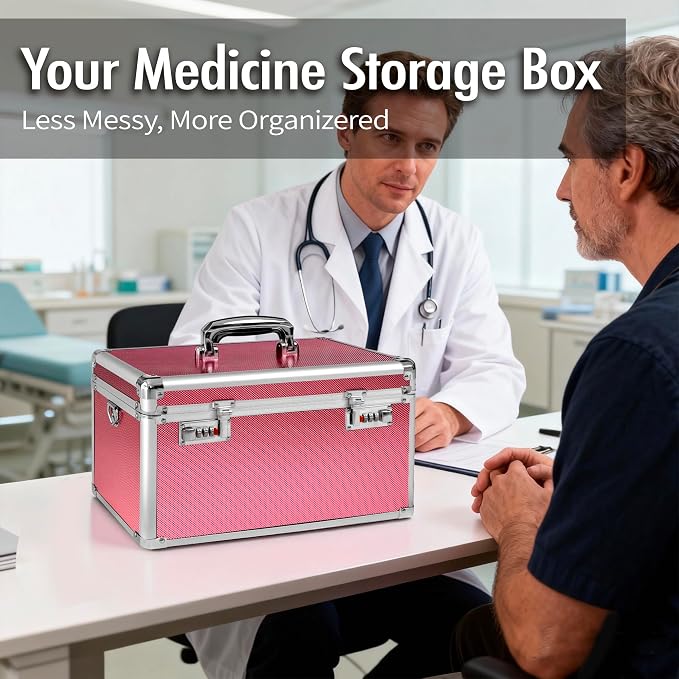 Rose Medication Combination Lock Boxes with Code for Personal Items, Medicine Lockbox for Documents 14.76 x 7.6 x 9.1 Inches Colorful Large