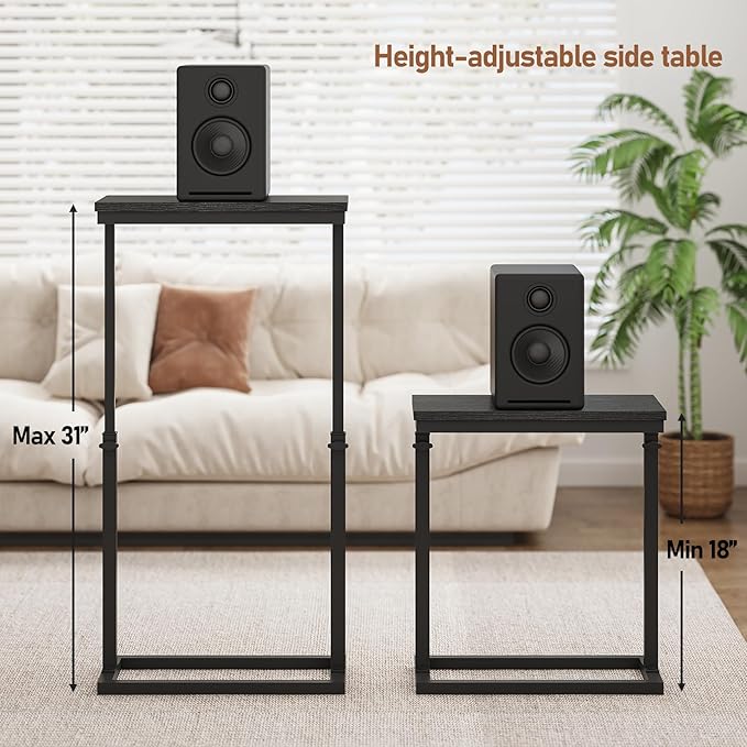 TUTOTAK End Table, Side Table, Tall Couch Table, Sofa Table | for living Room, Bedroom, Black TB01BK083
