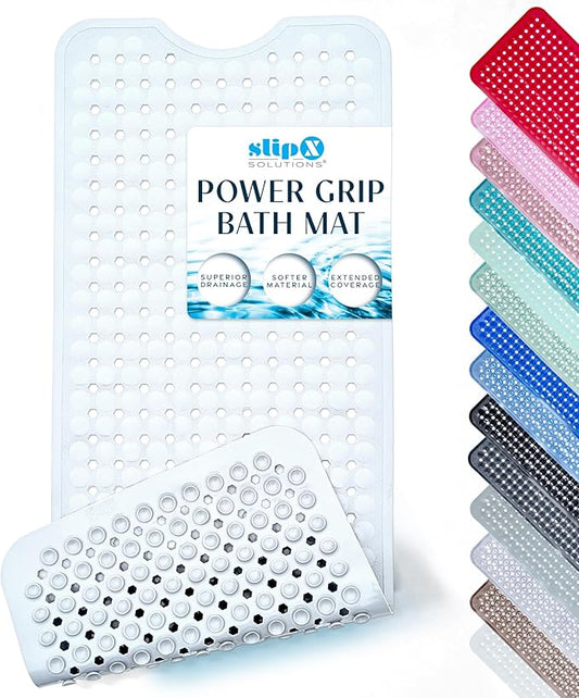 SlipX Solutions Power Grip Bathtub Safety Mat | Precision Grip Technology for Longer, Stronger, & Softer Wet Surface Protection | Solid White 39"x16"