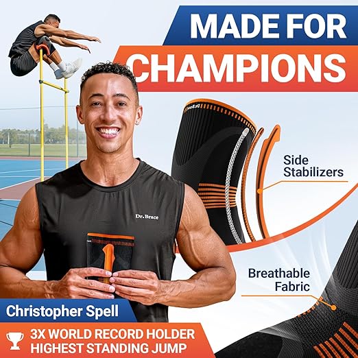 DR. BRACE ELITE Knee Brace with Size Stabilizer (2 Pack) Knee Brace for Women & Men, Workout, Sports, Daily Knee Compression Sleeve for Maximum Knee Pain Support & Fast Recovery (Mars, XX-Large) 2