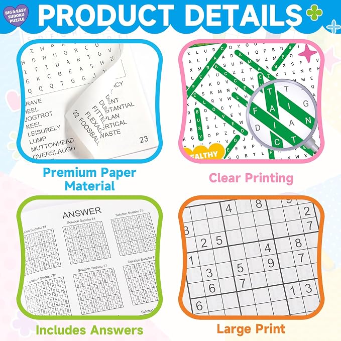 9 Pack Large Word Search Puzzle Books for Adults Aging Seniors 6.5x9 Inches Word Find Puzzle Books with Large Print Words Activity Book Variety Themes Brain Games and Stress Relief