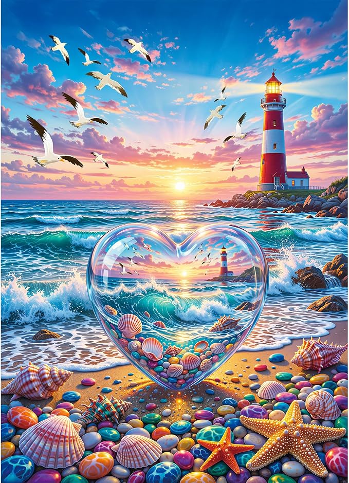 Love Pebbles Beach Puzzles for Adults 1000 Pieces | 1:1 HD Poster,Letter Markings on Back,Matte Oil,High Bite Force