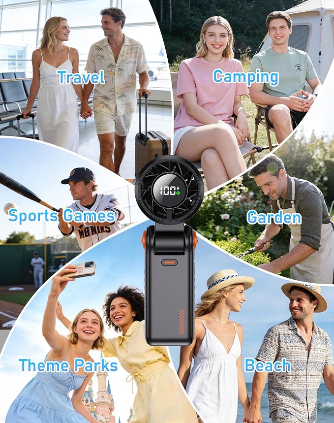 Portable High-Speed Handheld Fan with LED Display, [Smart Power & Wind Control], 4000mAh Rechargeable Mini Personal Fan, 5 Speeds, Quiet USB Travel Fan for Outdoor, Commuting