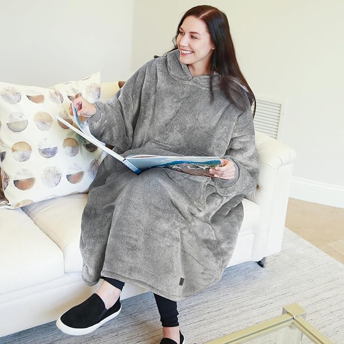 Catalonia Oversized Blanket Hoodie Sweatshirt, Wearable Sherpa Lounging Pullover for Adults Women Men