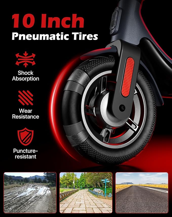 Electric Scooter with 10in Pneumatic Tires, 10.2Ah Battery, 19 Miles, 350W Motor, 15.5MPH, 265lbs Max Load, APP Control, Cruise Control, Foldable E Scooter for Adults and Teens, UL2272