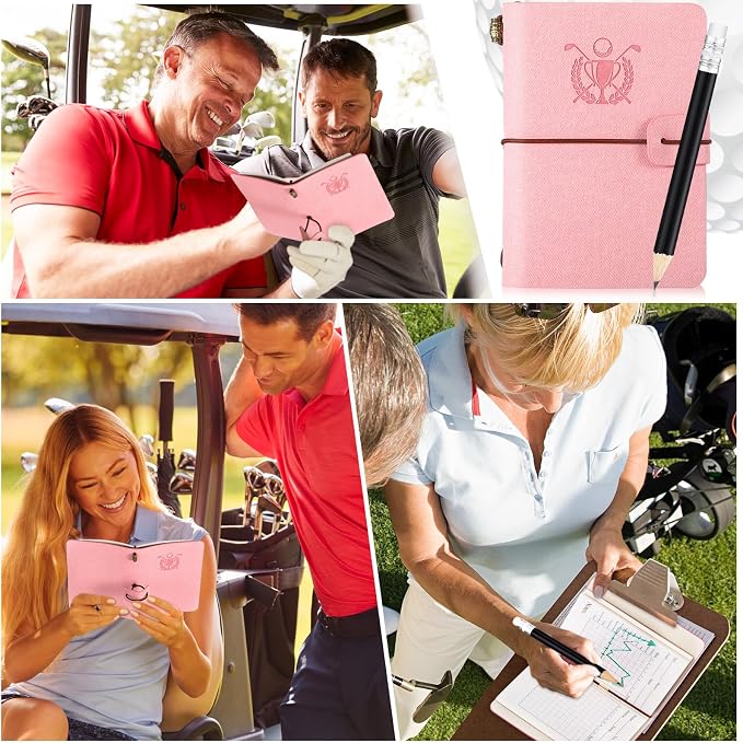 Yexiya Golf Scorecard Book with Pencil, Leather Golf Journal Scorecard Holder Accessories Notebook Log Pocket Score Cart Book Gift for Men Golfers, Sports and Outdoor Club Accessories