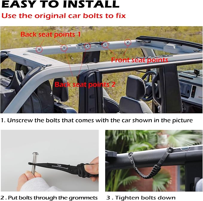 SEVEN SPARTA 4pack Roll Bar Grab Handles for Ford Bronco 2021-2026 2/4 Door | No Drill Install, Color-Matched Paracord Handles, Uses Factory Bolts, Sturdy & Comfortable Grip for 2021-2026 Bronco 2/4 Door