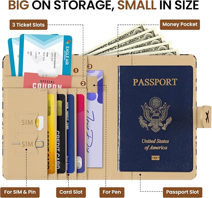 Passport Holder for Travel Essentials, RFID Blocking Leather Cover Wallet with Magnetic Closure, Aesthetic & Cute Passport Book Case for Women and Men - Leopard