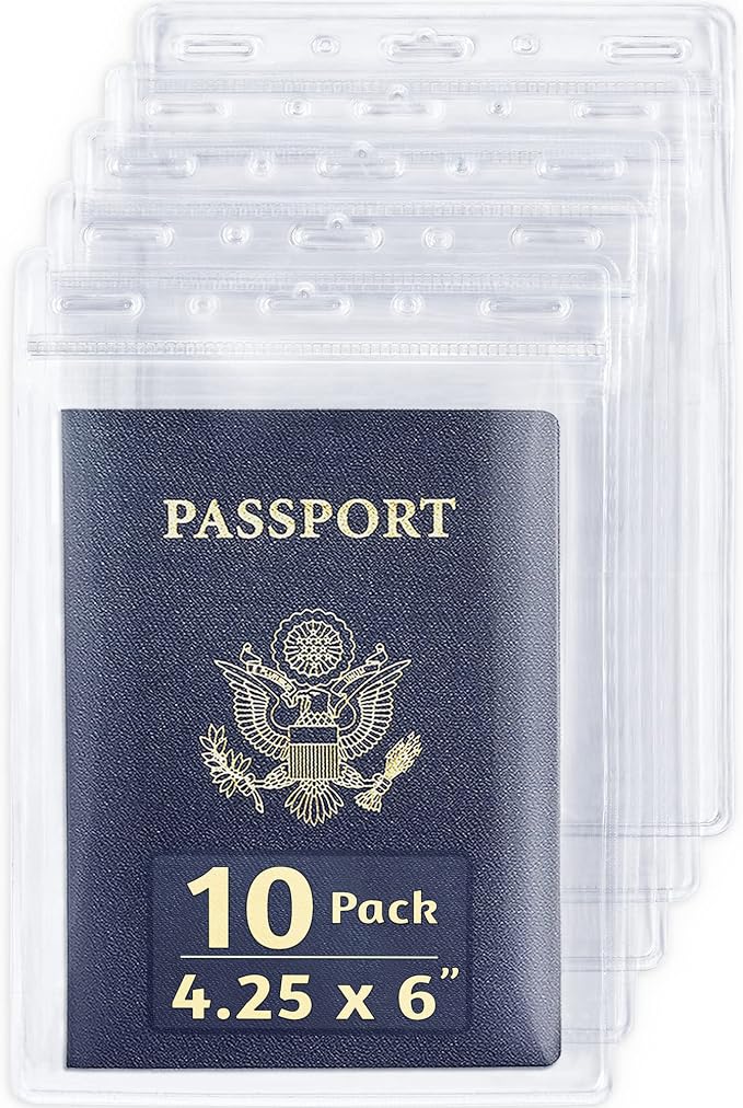 Passport, ID Card, Name Badge Holders - 4x6, 10 PK, Vertical Zipperless | EcoEarth clear plastic identification card holders with soft edge, quick loading, pre-punched holes for all lanyard clips