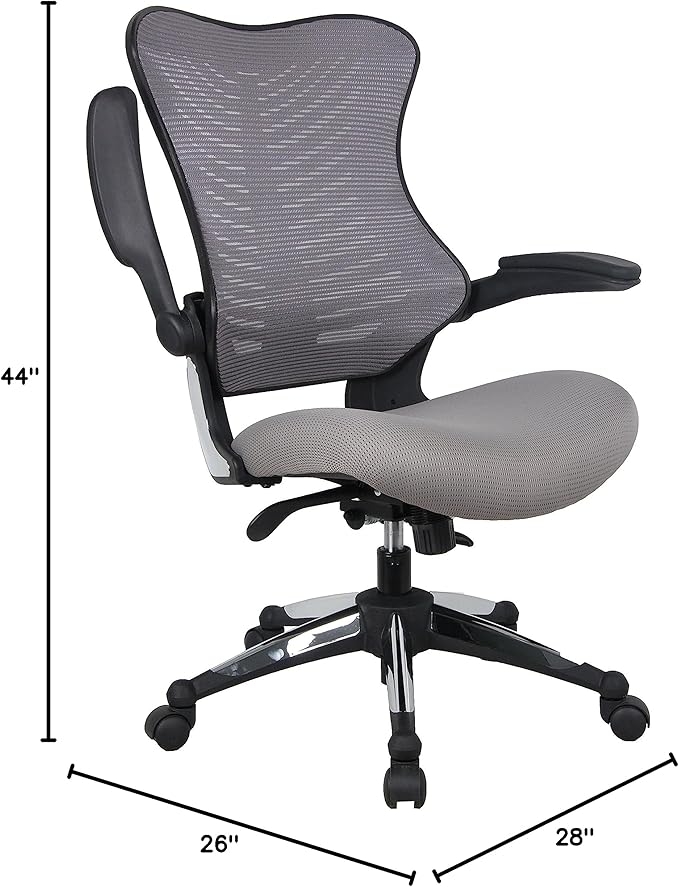 OfficeFactor Grey Mesh Executive Ergonomic Computer Office Chair Flip-up Arms Lumbar Support Molded Foam Seat Adjustable Height Home Office Desk Chair BIFMA Passed (Grey)