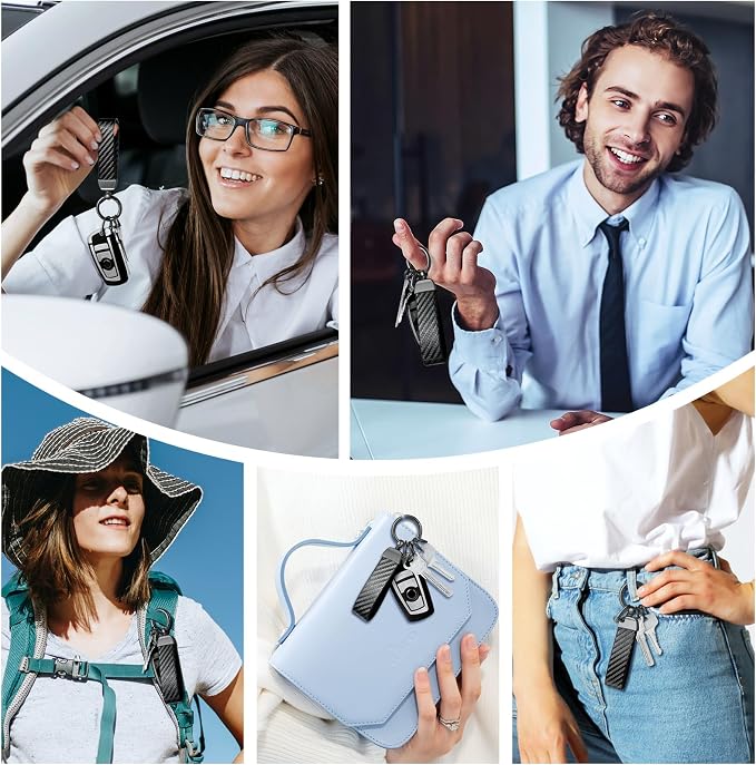 OHKYOOT Leather Car Keychain for Home Car Keys | Carabiner Clip Key Fob Keychain for Women Men,Car Key Holder with 3 Key Ring and Anti-Lost D Ring