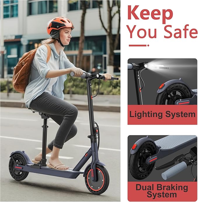 MAXSHOT Electric Scooter Adults, Foldable Electric Scooter with Seat & Basket, 750W Peak Motor, 48V 10.4Ah Battery, 14" Tires, Vicont APP Control, Dual Suspension, Electronic Lock