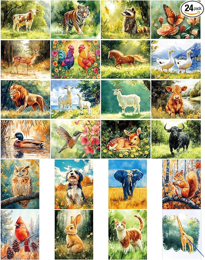 24 Pcs Dementia Products for Elderly Alzheimers Activities for Adults Seniors Reusable Water Painting Supplies with 1 Painting Brush Water Doodle Coloring Drawing Gifts Set(Farm Animals)