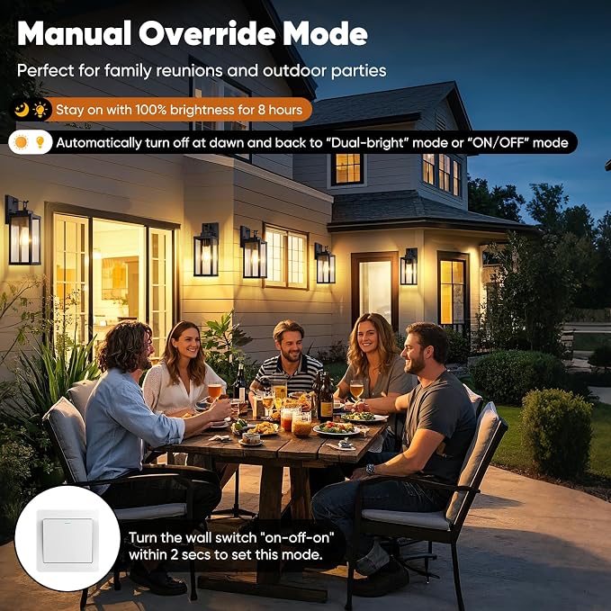 2-Pack 14” Upgraded Motion Sensor Outdoor Wall Lights, Black | Auto ON/OFF, 3 Lighting Modes, Waterproof, Rust-Resistant, Durable Metal & Clear Glass, Standard E26 Sockets, Easy to Install