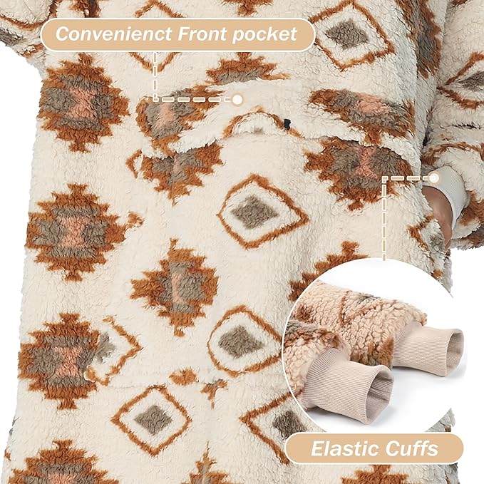 Catalonia Oversized Blanket Hoodie Sweatshirt, Wearable Sherpa Lounging Pullover for Adults Women Men