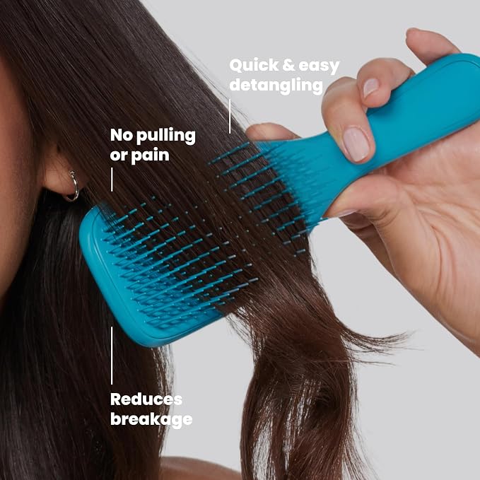 Tangle Teezer Ultimate Detangler Brush, Straight to Wavy, Teal | Patented two-tier, regular-flex teeth reduce breakage & split ends on wet or dry hair; Shower-friendly hairbrush for all ages