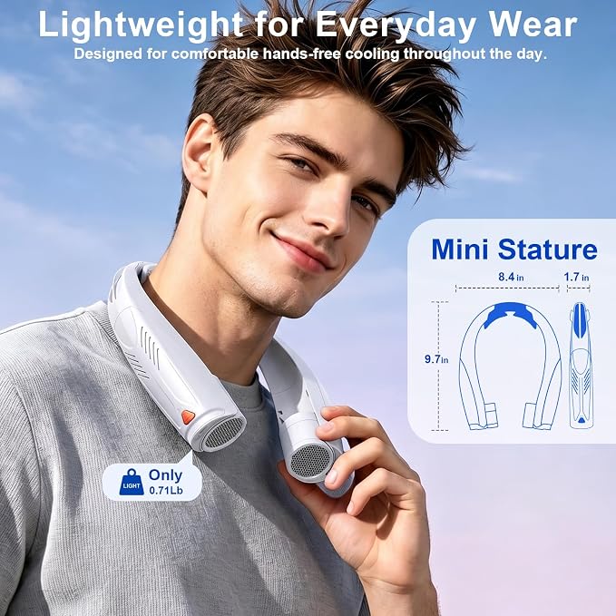 Portable Neck Fan with Reading Light, 6-Speed Wearable Fan, 6000mAh USB-C Rechargeable Hands Free Fan, Summer Gifts for Men Women, for World Cup, Outdoor Work, Travel, Camping - White