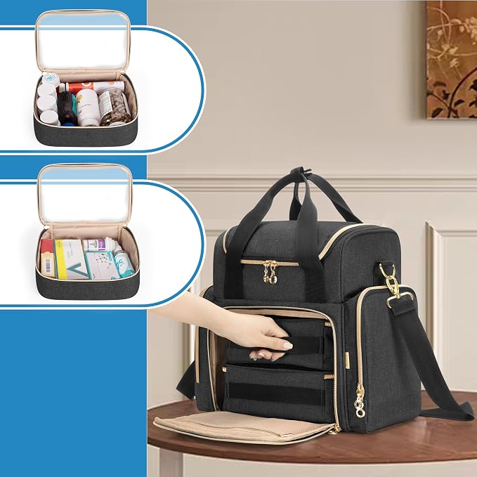 LUXJA Large Medicine Bag with 2 Removable Cases, Black | Medicine Storage Bag with Multiple Pockets, Pill Bottle Organizer with Shoulder Strap, Trolley Sleeve for Travel or Home