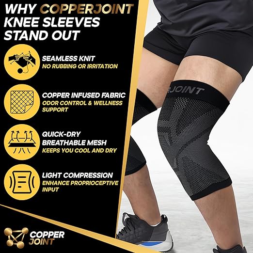 CopperJoint Pull On Knee Brace Women & Men Workout - Copper Infused Knee Sleeves for Men, Elastic Compression Knees Support Braces for Fitness, Volleyball, Basketball, Running, Sports - XXL
