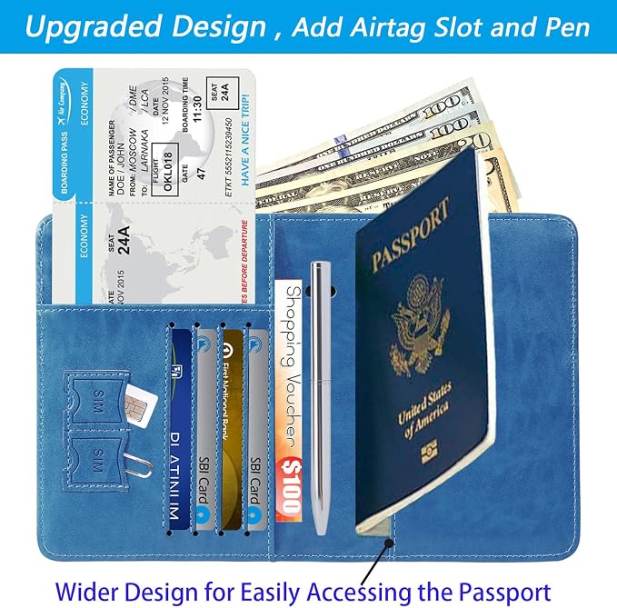 Airtag Passport Holder, Travel Essentials, Passport Cover, RFID Wallet | Passport Wallet, Travel Accessories, RFID Blocking, Synthetic Leather Card Case, International Must Haves, For Women Men