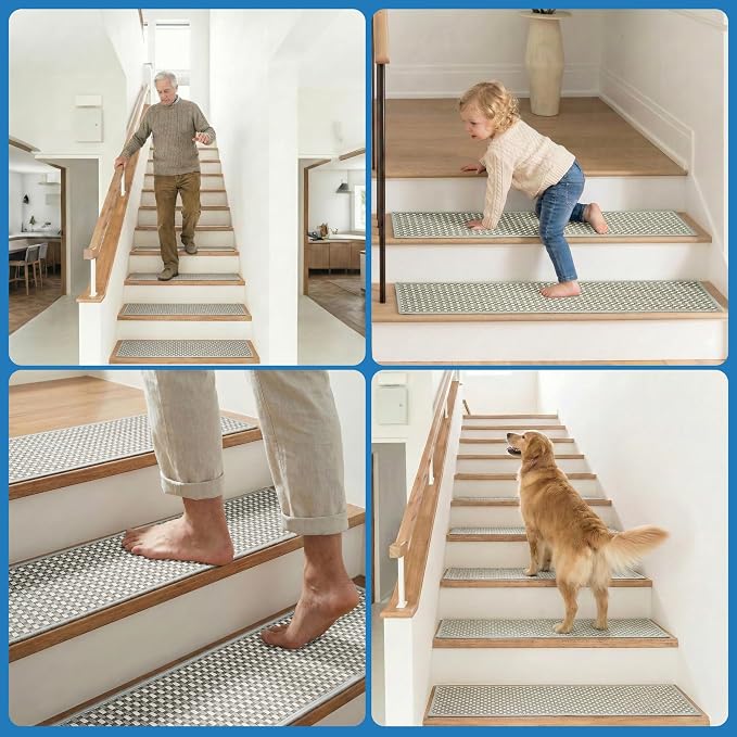 Chenille Stair Treads for Wooden Steps 8"x30" (7 Pack), Ultra Soft Non-Slip Carpet Stair Runners Indoor, Peel and Stick Self-Adhesive Step Rugs for Kids & Dogs, Machine Washable, Gray