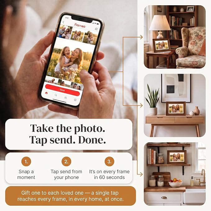 Heart Frame - 10.1 Inch WiFi Digital Picture Frame - Frameo App Sends Photos from Phone Anywhere in Seconds - 1280x800 IPS Touchscreen - 32GB Memory - Photo Gift for Mom Dad Wife Grandparents - Brown
