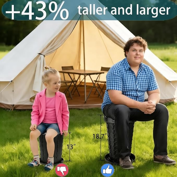 2026 Upgraded XXL 18.7"H Portable Toilet for Adults with Carring Handle for Camping, Adjustable Outdoor Toilet, Folding Collapsible Travel Potty with Storage Bag for Hiking, Tent, Boat, Beach