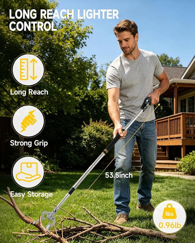 Grabber Reacher Tool, 53.5" Heavy-Duty Trash Picker with Dual Handles | Aluminum Alloy Grabber Tool | Strong Grip Design | Picks Up Trash, Branches & Firewood