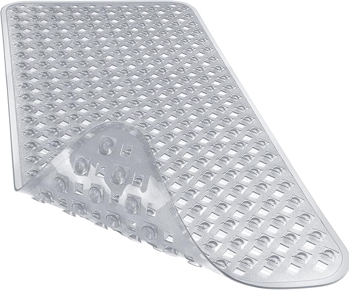 Yimobra Non Slip Bath Mat, Super Strong Suction Cups,34.5"x15.5"Long Tub Mat with Drain Holes, Machine Washable Fast Draining Shower Mats, Bathroom Essentials,Clear Gray