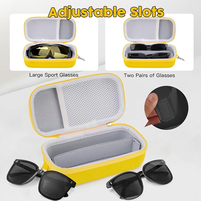 Double Eyeglasses Case,Hard Shell Glasses Case Travel Sunglasses Organizer with Adjustable Slot & Clip for Men Women