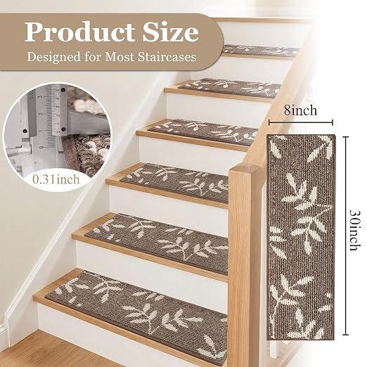 Carpet Stair Treads, Non-Slip Stair Treads for Wooden Steps Indoor | Stair Runner for Pets, Non Skid Staircase Step Treads Washable Reusable, Stair Protectors 30" x8" Set of 4, Brown