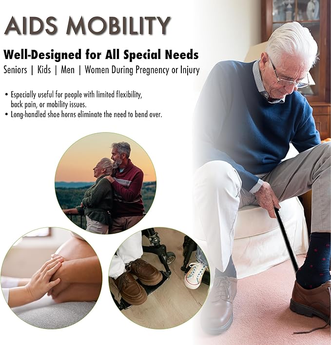 Velette 2-Pack 30" Extra Long Shoe Horn - Plastic Shoe Horn Long Handle for Seniors, Men, Women & Kids - Boot Horns, Shoehorn Long-Handle, Elderly Must Haves - Shoes Spoon, Helper, Gifts for Seniors