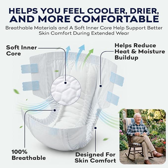 4-5xl Adult Diapers for Women and Men - 8 Bariatric Disposable Briefs with Tabs and Stretchable Side Panels - 100% Breathable with Maximum Absorbency