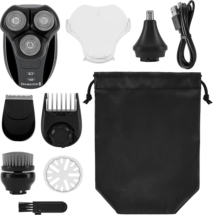 Remington Balder 3 Head Shaver Dual-Track Cutting Heads Multi-Directional Pivot 45 Minute Run Time 100 Percent Waterproof Complete Grooming Kit with Beard Trimmer Nose and Ear Trimmer