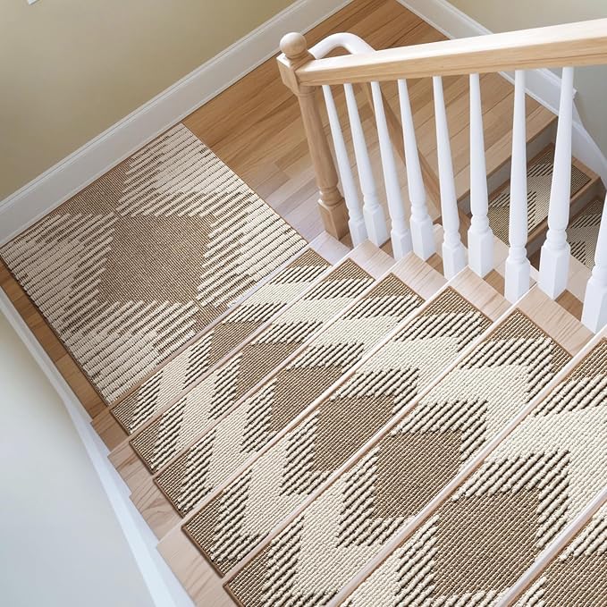 PADOOR Stair Treads Landing Mat Non Slip for Wooden Steps Indoor, 3D Peel and Stick Stair-Carpet Treads Washable Reusable Adhesive Stair Rugs for Kids and Dogs 31"x31" Brown