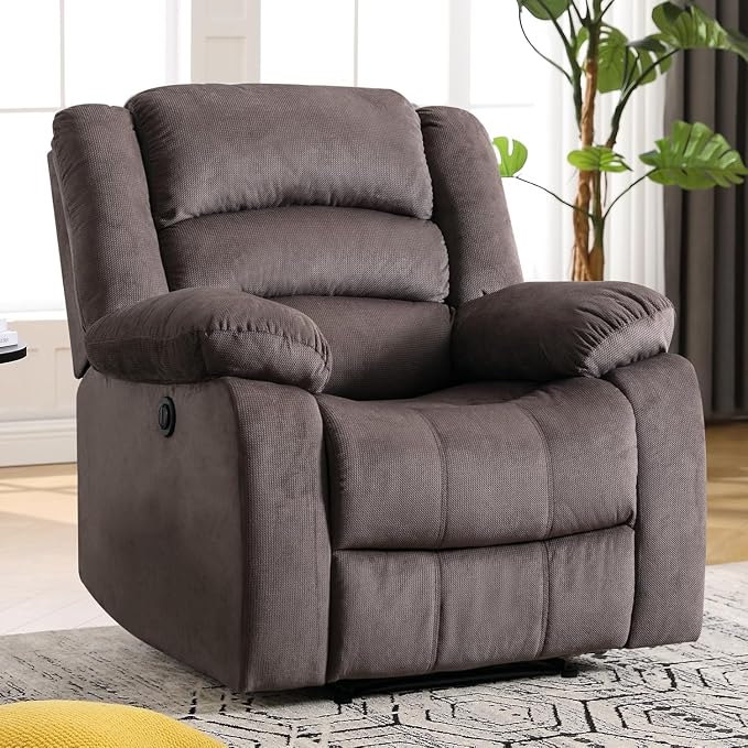 Power Recliner Chair for Adults, Oversized Electric Recliner with Soft Cushion and Back, Upholstered Soft Fabric Reclining Chair for Living Room, Bedroom, Brown
