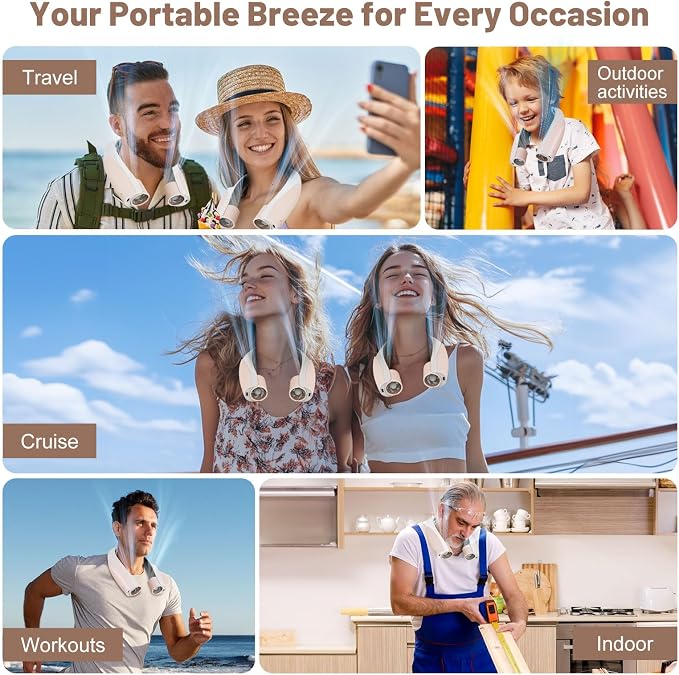 8000mAh Portable Neck Fan with 6 Powerful Speeds, 20H Runtime Cooling Fan | USB-C Rechargeable Fan,Hands-Free 360° Cooling Neck Fan,Wearable Personal Fan Gift for Women Men Outdoor