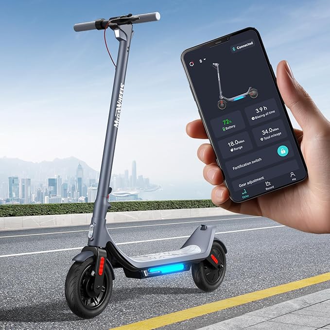 MEGAWHEELS Electric Scooter,Electric Scooter Adults Long Range 31 Miles,500W Motor,10in Pneumatic Tires,E Scooter with Smart APP Control for Commuting, Outdoor, Short Travel UL2272