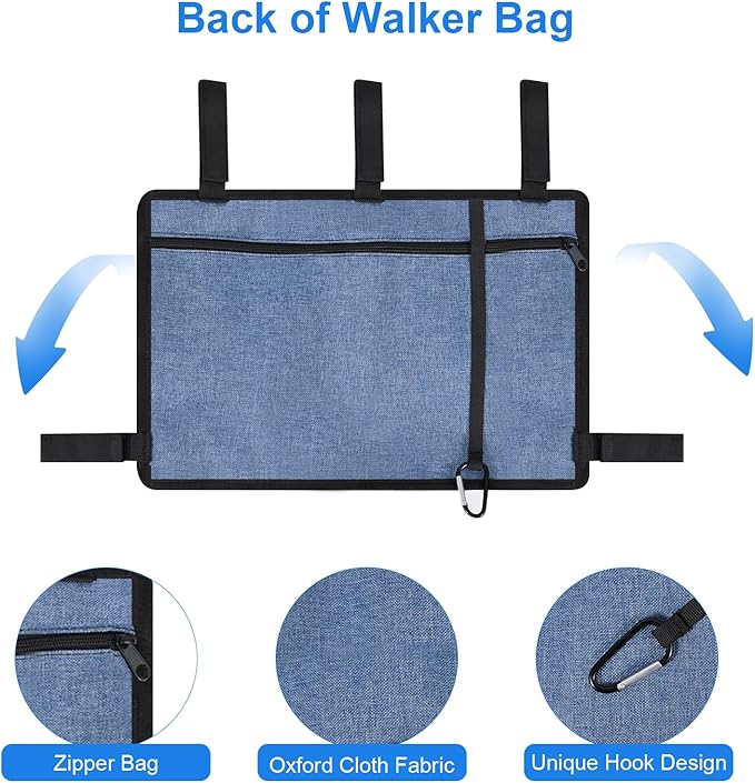 Xlajiao Walker Bag with Cup Holder, Premium Walker Basket for Folding Walker, Foldable Walker Storage Bags for Seniors with Big Capacity & Water Resistant, Blue