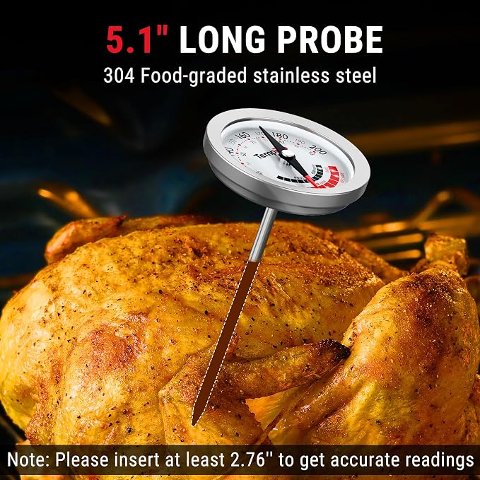 TempPro APT200 Meat Thermometer for Cooking with Extra-Large 2-Inch Dial, Analog Dial Food Cooking Thermometer for Poultry, Ham, Pork, Beef Candy Making Accessory (Previously ThermoPro)
