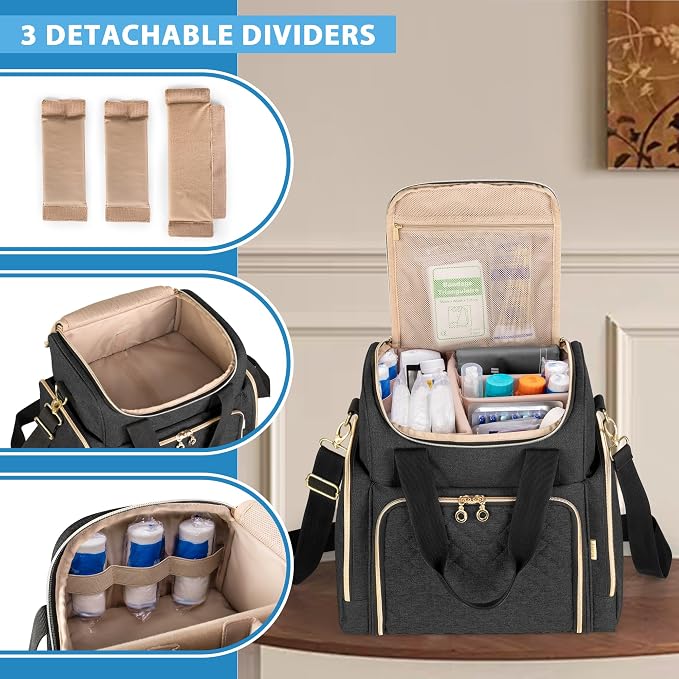 LUXJA Large Medicine Bag with 2 Removable Cases, Black | Medicine Storage Bag with Multiple Pockets, Pill Bottle Organizer with Shoulder Strap, Trolley Sleeve for Travel or Home