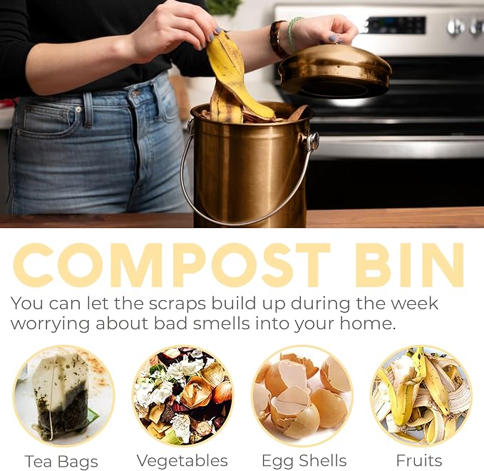 Epica Kitchen Compost Bin for Kicthen Countertops, 1.3 Galllon - Copper