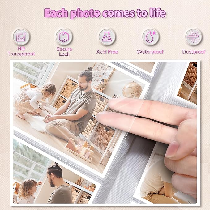 Artfeel Photo Album 4x6 with 600 Pockets,Slip-in Picture Albums,Linen Cover Memory Book with Front Window,White Page Vertical Photo Book for Wedding,Family,Anniversare,Baby,Vacation