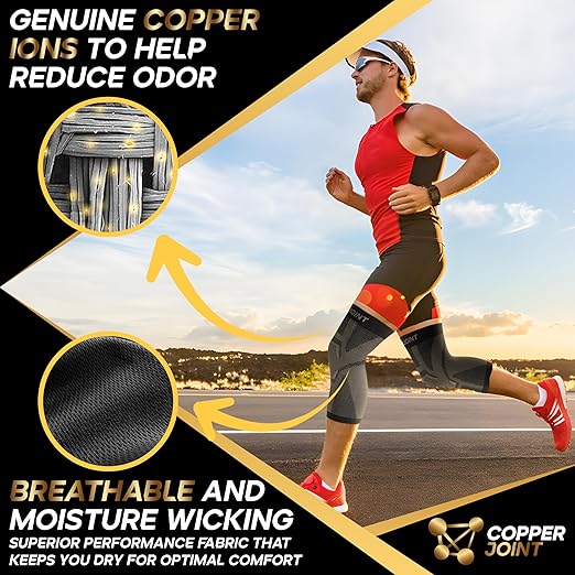 CopperJoint Pull On Knee Brace Women & Men Workout - Copper Infused Knee Sleeves for Men, Elastic Compression Knees Support Braces for Fitness, Volleyball, Basketball, Running, Sports - Large