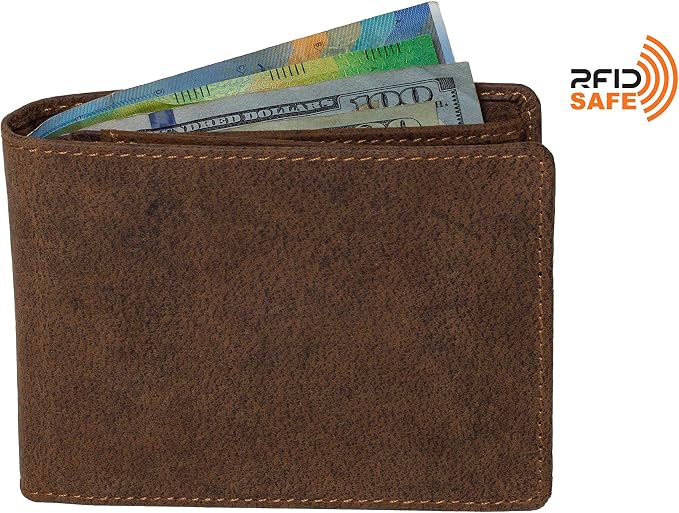 DiLoro Italy Mens Leather Wallet Bifold Flip ID Coin Section RFID Protection