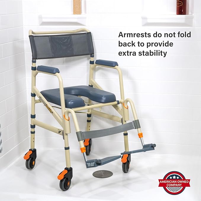 SolutionBased - - Lightweight Aluminum Folding Rolling Shower Chair for Elderly and Disabled - Rolling Commode Shower Wheelchair - Commode - Handicap Shower Chair with Wheels