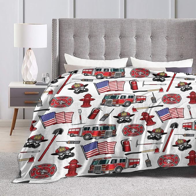 Jumbo Fire Truck Blanket 60x80 Inches - Giant Firefighter Throw Blanket for Adults, Family, Couples - Super Soft Fluffy Fleece Fireman Gift for Bed, Couch, Sofa, Movie Nights - Warm & Cozy All Season